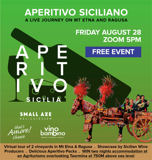 APERITIVO SICILIANO - Join us on a live journey on Mt Etna and Ragusa whilst you nibble though your aperitivo packs!