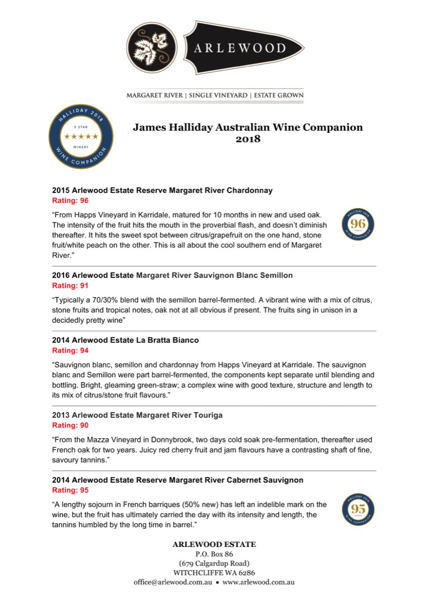 Arlewood wine ratings in the James Halliday Australian Wine Companion 2018