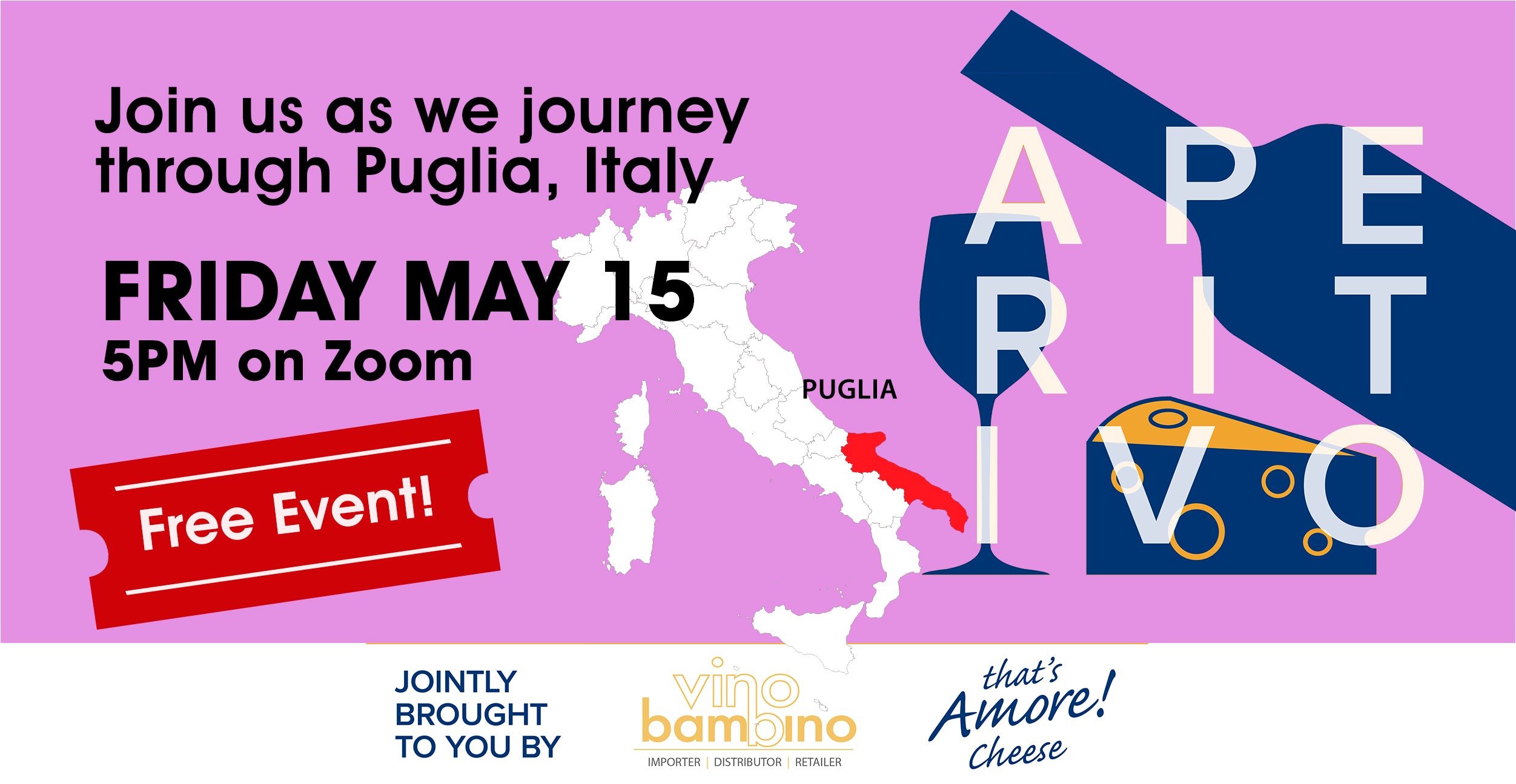 Free Event: Journey Through Puglia Aperitivo - Friday 15th May, 5pm