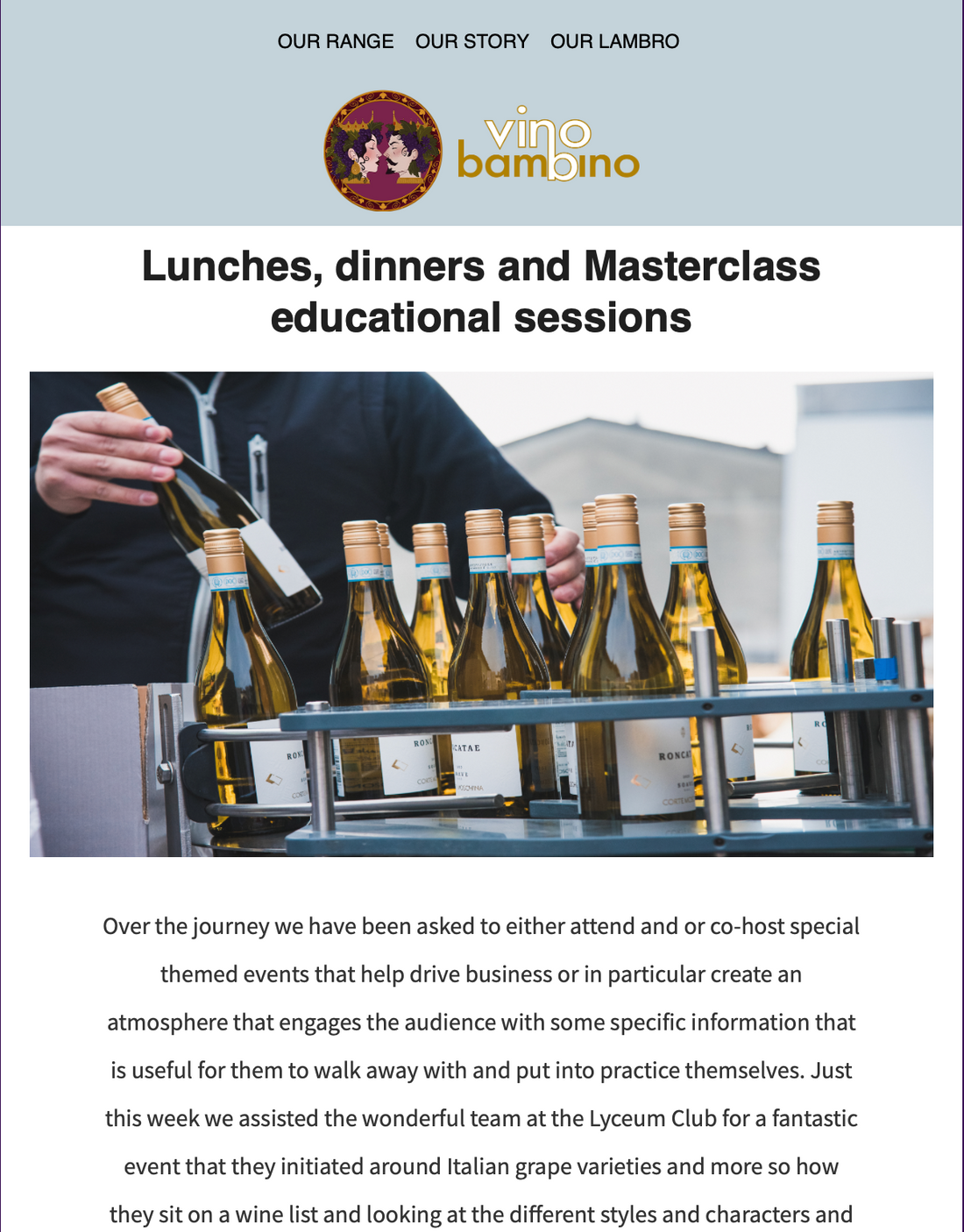 Lunches, dinners and Masterclass educational sessions